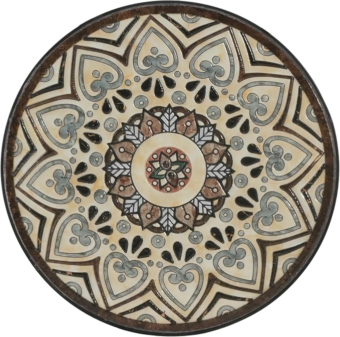 Outdoor Metal Side Table with Ceramic Tile Top Mosaic Patio Side Table and Plant Stand Tables, Round Side Table Iron End Tables for Yard Porch Balcony Garden, Daisy Black