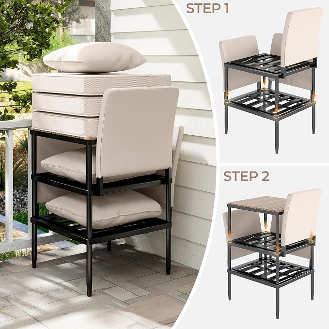 5 in 1 Modular Patio Furniture Set, 3 Piece Aluminum Convertible Outdoor Sectional to Loveseat, Tanning Chair, All-Weather Seating for Balcony, Apartment, Beige