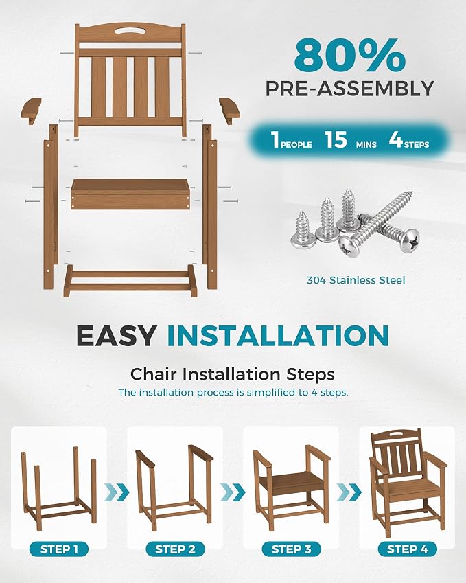 Ciokea Outdoor Patio Dining Chair Set of 2, HDPE Porch Chairs for Dining Table, All-Weather Durable Outdoor Furniture for Backyard, Poolside, Lawn & Garden, Teak