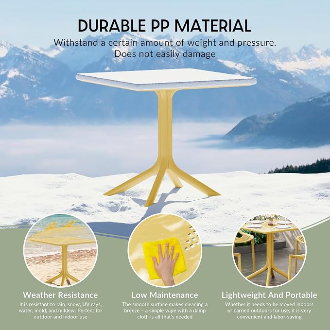 WestinTrends Playa 31.5" Square Plastic Outdoor Patio Dining Table for 4, Yellow