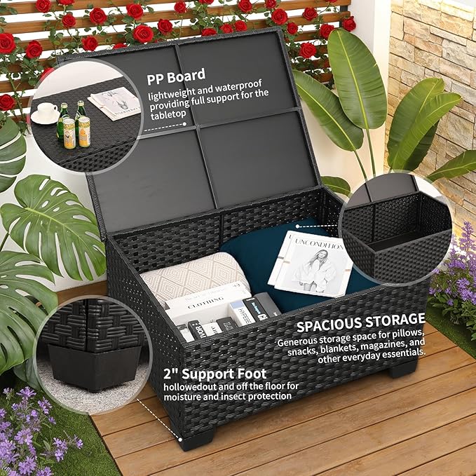 Rattaner Patio Furniture Set with 45In Fire Pit 6 Pieces Outdoor Furniture Sets Patio Couch Outdoor Chairs 60000 BTU Steel Propane Fire Pit Table No-Slip Cushions and Waterproof Covers, Peacock Blue