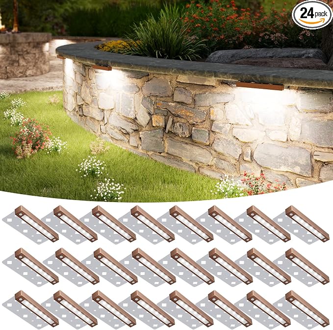 VOLISUN 7 Inch Retaining Wall Lights, 5000K Hardscape Lighting, 24 Pack | IP65 Waterproof, Cuttable Low Voltage Landscape Lighting, 12V Paver Lights, 3W Outdoor Step Lights, ETL