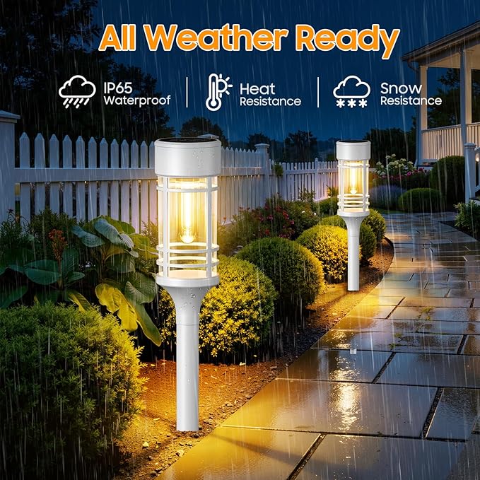 LETMY Solar Pathway Lights Outdoor, 4 Pack Solar Lights Outdoor Waterproof IP65, Bright Garden Light for Yard Walkway Driveway Landscape Garden Decor（White）