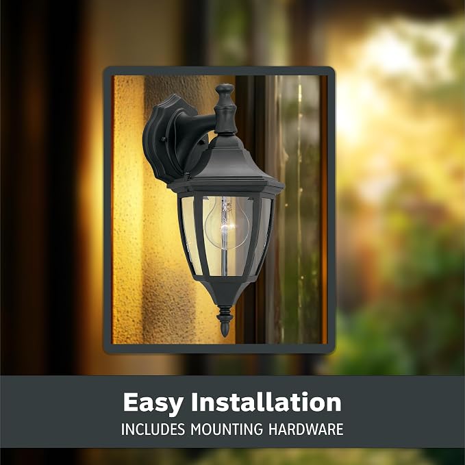 Designers Fountain Waterbury Outdoor Light Fixture, 14.25 Inch Exterior Wall Lantern Sconce for Front Door, Patio and Porch, Black, 2461-BK