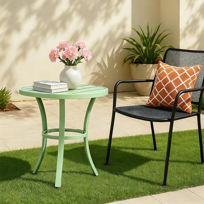 19.9" Metal Outdoor Round Side Table, Patio Side Table End Table for Porch Backyard Balcony Outside (Light Green)