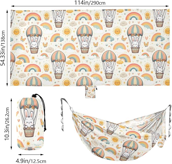 Camping Hammock Outdoor Hammocks for Outside Bunny Hot Air Balloons Beach Trees Portable Lightweight with Pockets Tree Straps Indoor