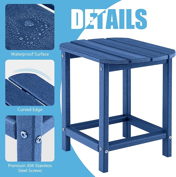 Giantex Outdoor Side Table, 18-Inch Small Patio Table, Weather Resistant HDPE Adirondack Table, Square Tea Table for Backyard, Poolside, Garden, Balcony, Outside End Table, Navy
