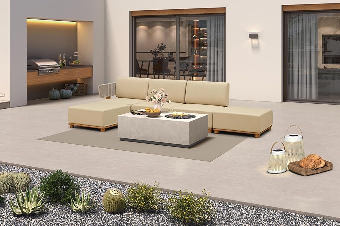 PURPLE LEAF Patio Furniture Set Modular L-Shaped Outdoor Sectional Sofa with 11" Thick Olefin Cushion 5-Piece Outdoor Conversation Set w/White Lights for Backyard Poolside Ottomans Included, Beige