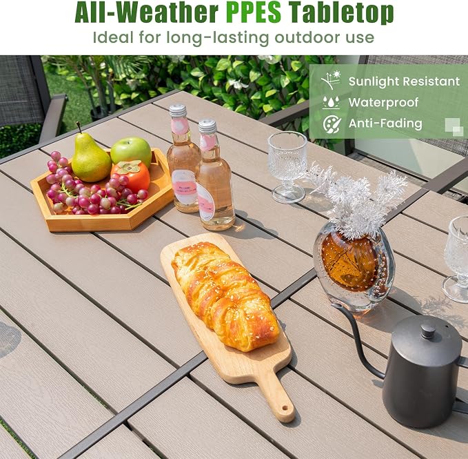 Tangkula Outdoor Rectangle Dining Table, 59” x 35” Large Outside Table with Metal Legs, Accommodate up to 6, Patio Weatherproof Table for Backyard, Garden, Poolside