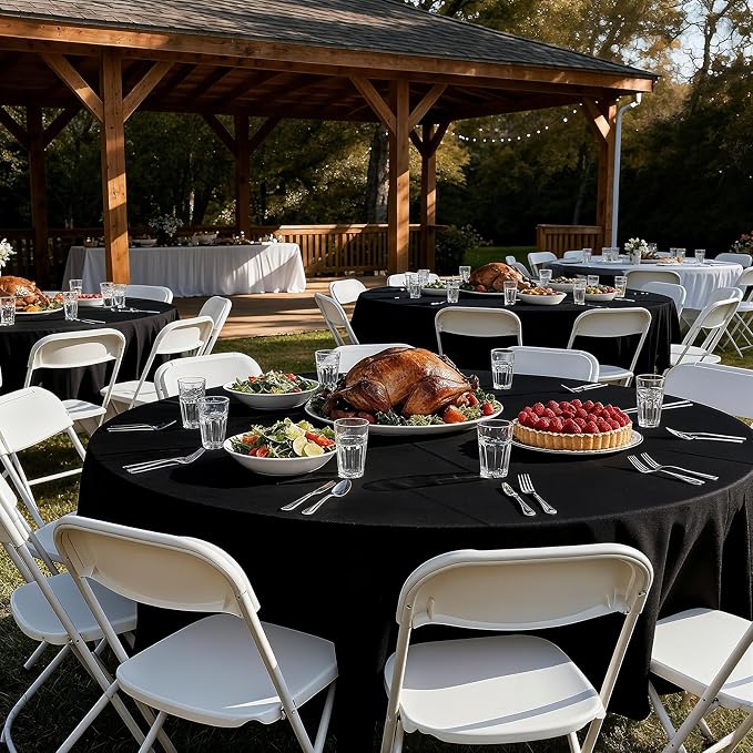Magshion 48" Round Folding Table, 4 Feet Foldable Round Plastic Table Dining Card Table for Indoor Outdoor Wedding Party, Black, 10 Pack