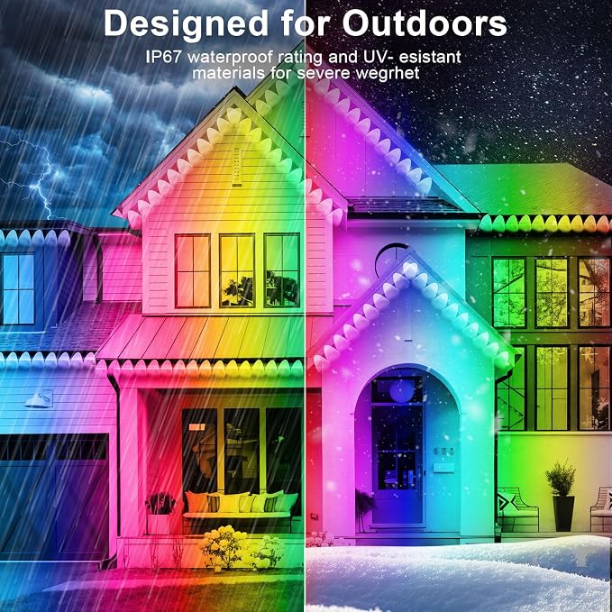 FBZ 300FT Permanent Outdoor RGB Lights - IP67 Waterproof with Smart App Control Remote,DIY Scene Modes, Music Synchronization,Eaves Lights for Garden Decor,Deck,Christmas