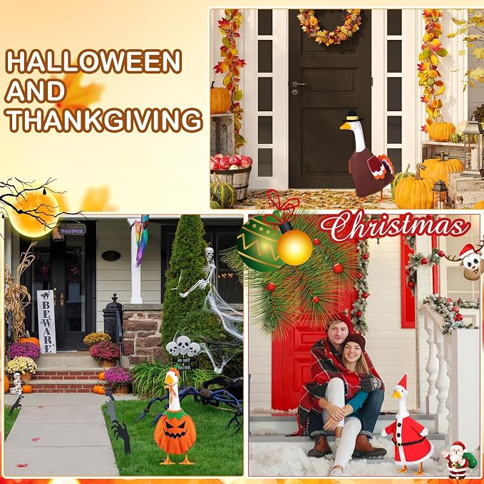 FuWeave 8 Set Holiday Porch Goose Outfits 17'' Goose Clothes Summer Fall Halloween Christmas Winter Thanksgiving Valentine St. Patrick Easter 4th of July Lawn Porch Geese Costume for Patio Yard Decor