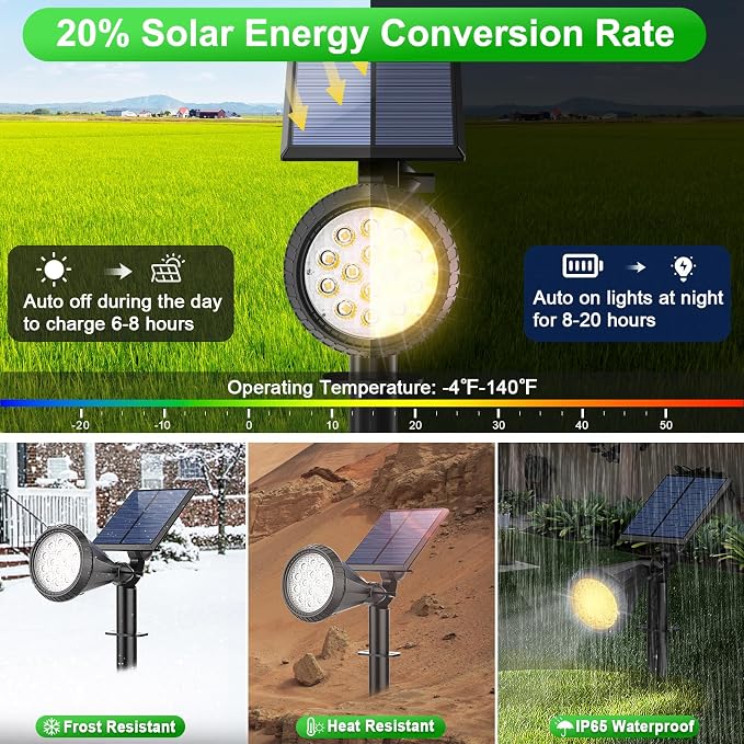 Tadyreal Solar Spot Lights Outdoor Waterproof 180° Adjustable Solar Powered Landscape Lights for Yard 4 Lighting Modes Solar Spotlights for Pathway Garden Outside Wall Pool Porch (6 Pack, Warm White)