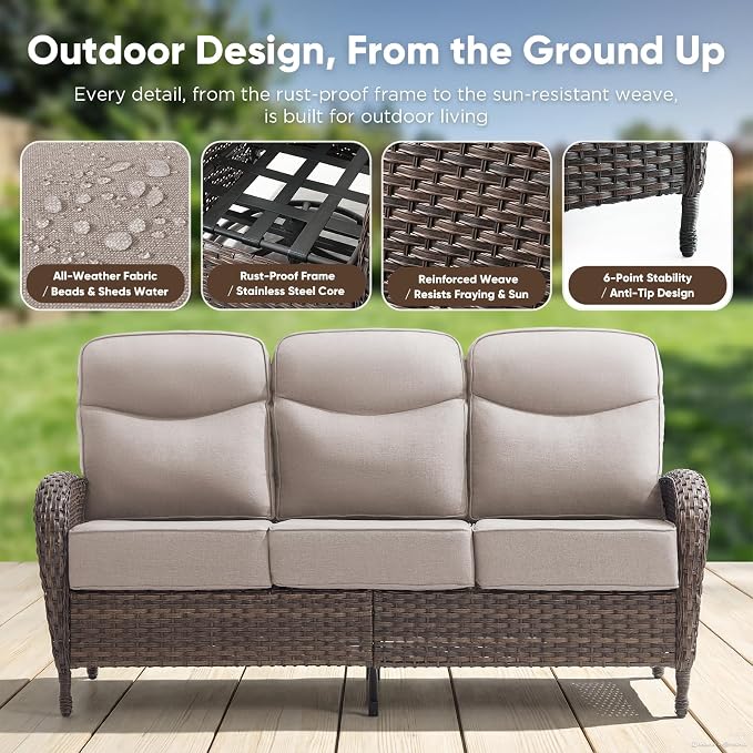 HUMMUH 9-Piece Patio Furniture Set with Upgraded 6" Thick Cushion - High Back Outdoor Swivel Rocker Chairs with 3-Seater Sofa Set of 2,Wicker Outdoor Conversation Set for Deck, Porch, Yard, Poolside