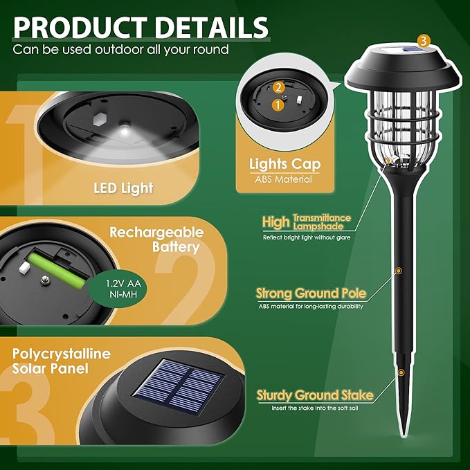 SOLPEX Solar Pathway Lights Waterproof Outdoor Lighting, 8 Pack Cold White | 8-12H Runtime, Auto On/Off, Tool-Free Install, Yard/Garden/Pathway/Patio/Walkway/Driveway