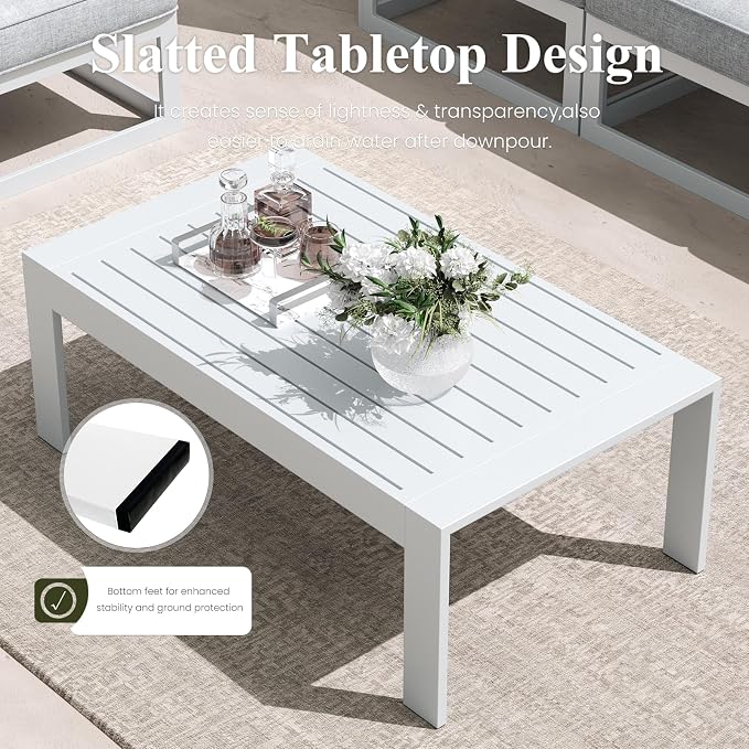 LayinSun 6 Pieces Modern Aluminum Patio Furniture Set with Coffee Table, Outdoor Modular Sectional Conversation Set L-Shaped Sofa for Backyard