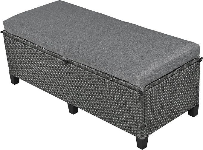 Polibi 5-Piece Outdoor Sectional Conversation Set Sofa, Rattan Wicker L-Shaped Patio Furniture Sets with 2 Extendable Side Tables, Patio Dining Table,Patio Benches for Outdoors,Grey