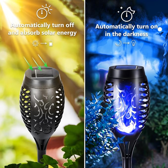Toodour Solar Torch Flame Lights, 12 Pack Solar Lights Outdoor with Flickering Flame, Waterproof Patio Light Landscape Decoration Lighting for Garden, Lawn, Yard, Outdoor Decorations - Blue