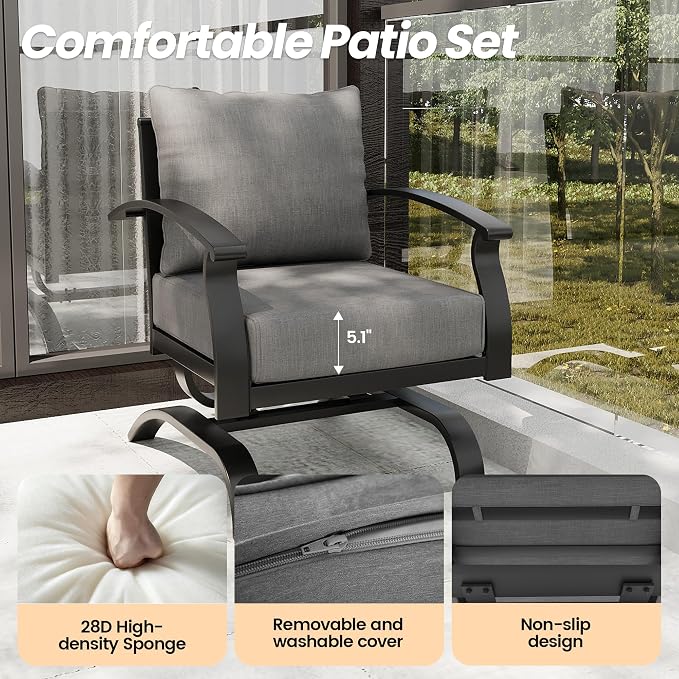 Gotland Metal Outdoor Patio Furniture Set with Coffee Table, 4 Piece Patio Conversation Set with Washable Cushion Covers, Metal Frame Sectional Sofa Furniture Set for Porch, Balcony, Deck, Yard