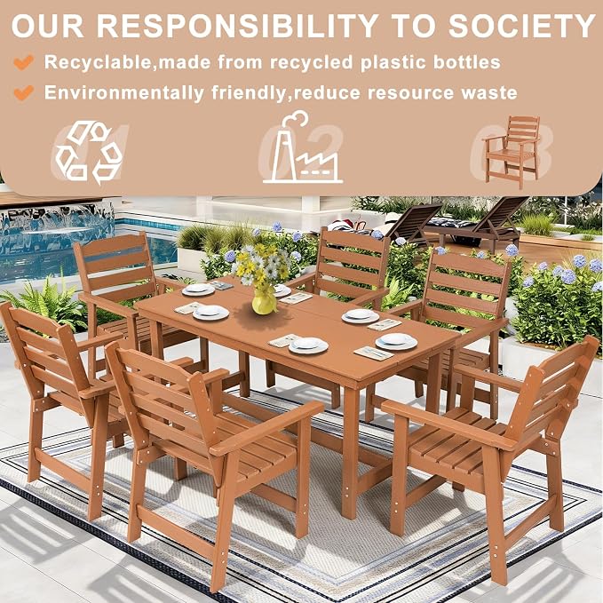 FUNBERRY Outdoor Dining Set, HDPE 5 Piece Dining Table Set with Chairs | 2" Umbrella Hole Table, Wood-Grain, HDPE All Weather, No Rot or Rust or Crack, UV Fade Shield, Easy-Clean for Outside