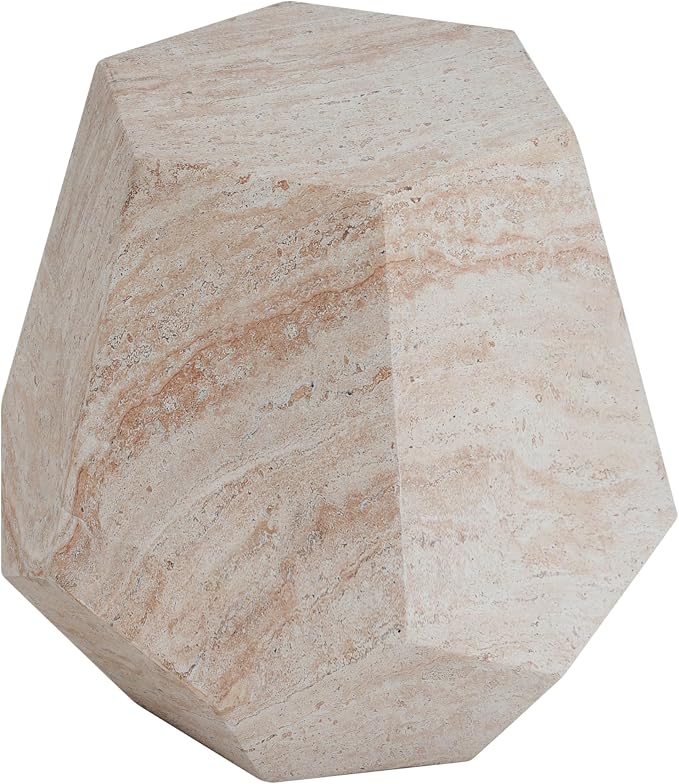 Outdoor Side Table 18.75" Geometric Shape Concrete Side Table, Patio Tables for Outside Decorative Garden Stools, No Assembly Accent Table for Patio Porch Living Room, Beige