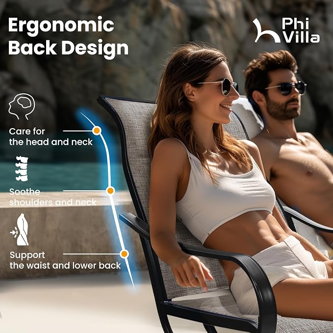 PHI VILLA 5 Piece Ourdoor Patio Dining Set, 4 Swivel Dining Padded Sling Fabric Chairs & 44" Dia Round Patio Dining Table (with 1.97" Umbrella Hole), for Garden Deck Restaurant