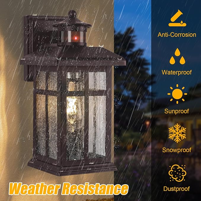 Motion Sensor Outdoor Lights Bronze 2 Pack Dusk till Dawn Outdoor Lighting | Outdoor Porch Lights Light Fixtures Bronze Dusk till Dawn Exterior Lights Outdoor, Exterior Lights for House, Garage, Door