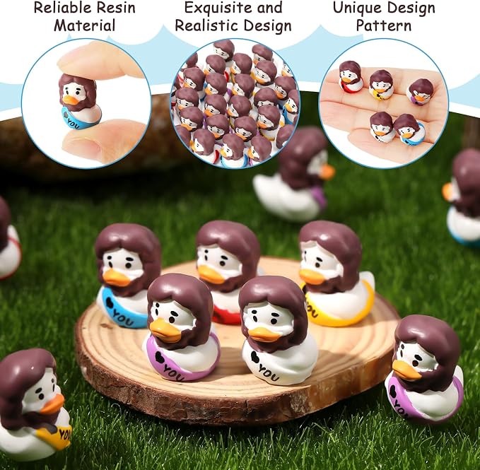 30 Pcs Mini Resin Jesus Ducks Mini Jesus Figurines Tiny Resin Ducks for DIY Cake Decoration Ornaments Crafts Moss Landscape, White