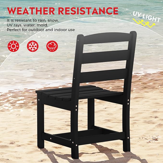 Costaelm Palms 6-Piece Outdoor HDPE Patio Dining Table Set with Bench, Black