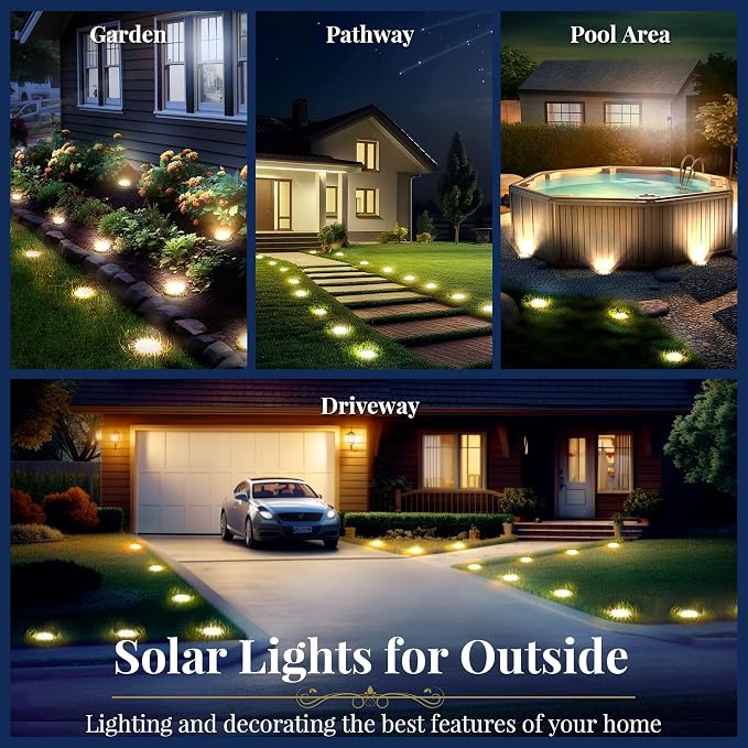 SOLPEX Solar Ground Lights Outdoor, Garden Lights 16 Pack Warm White | IP65 Waterproof Stainless Steel Landscape Lighting for Walkway, Driveway, Pathway, Patio, Backyard Decor