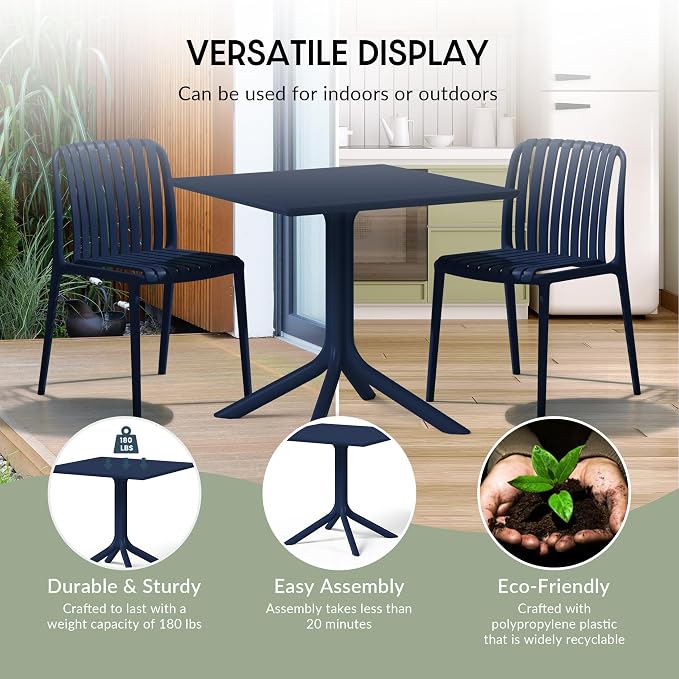 WestinTrends Playa 31.5" Square Outdoor Plastic Resin Patio Dining Table for 4, Navy Blue