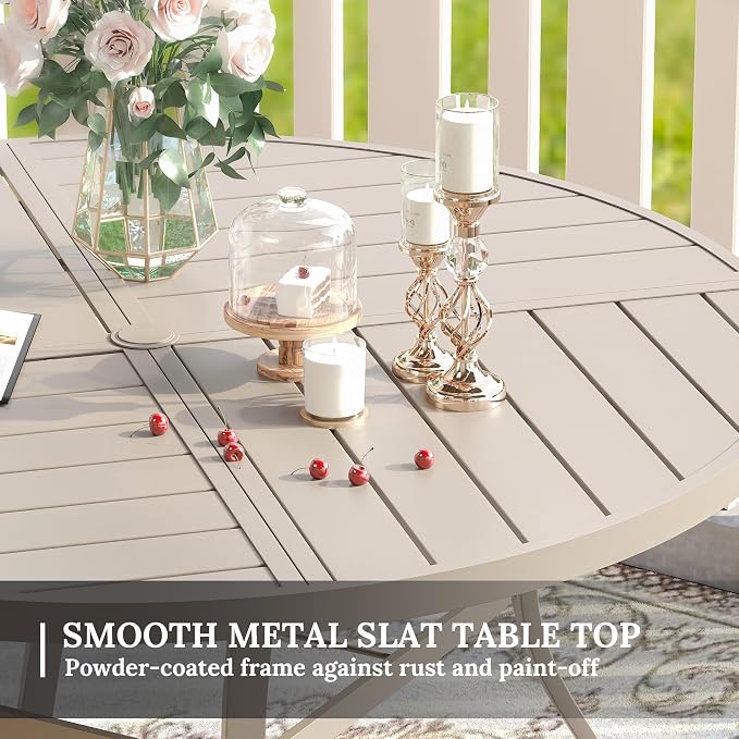 VICLLAX Patio Dining Set for 4, 4 Seats Outdoor Furniture Includes 40.7" Round Patio Table and Swivel Padded Chairs, Sandshell Color Tabletop and Fabric