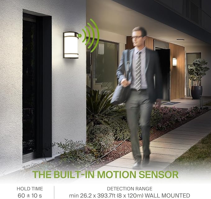 ASD 10 Inch Motion Sensor LED Outdoor Sconce Lights - 15W 120-277V 3000K 4000K 5000K Black Exterior Lighting Fixtures, Exterior Lights for House, Modern Patio Wall Light Fixture ETL, 4 Pack