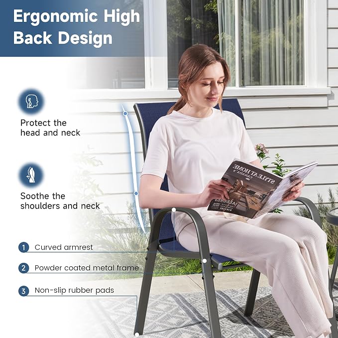 Amopatio 5 Pieces Patio Dining Set for 4, Outdoor Table and Chairs, 4 All Weather Stackable Patio Chairs, 36" Patio Spliced Square Table with Umbrella Hole, for Deck, Backyard, Garden,Blue
