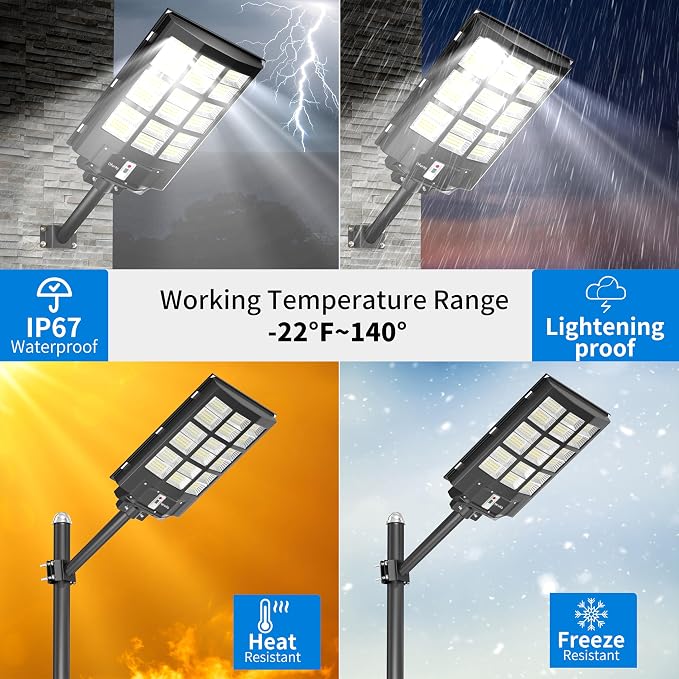 Solar Street Lights Outdoor, Of-3600W Commercial Parking Lot Light | Solar Flood Light, LED Area Light with Motion Sensor, Dusk to Dawn, Remote Control for Security Lighting in Streets, Barns
