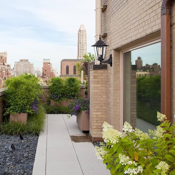 GRUENLICH Outdoor Wall Light Fixture, Rustproof Aluminum, Glass | Exterior Porch Light Wall Sconce Lantern for House, Patio, Garage, Waterproof, E26 Socket 60W Max, Black, 1 Pack