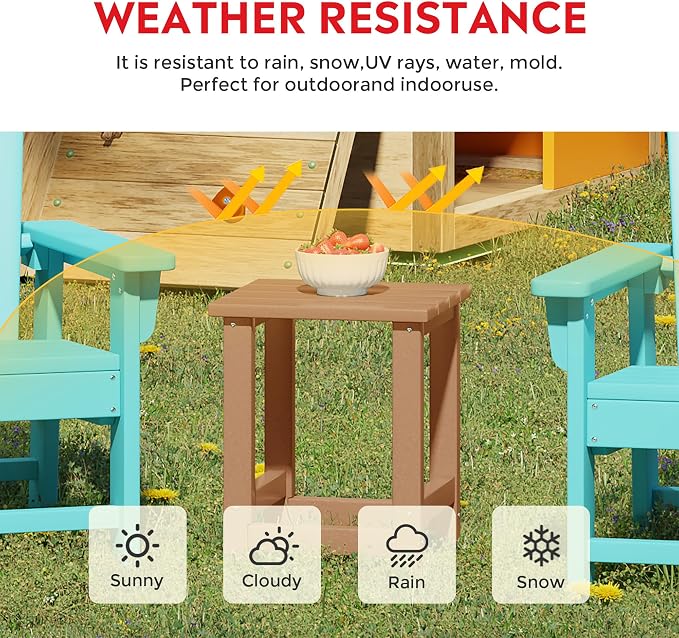 Costaelm Kids Outdoor End Table, Small Patio Table, Outdoor Side Table Porch Table Adirondack Patio Side Table for Outside, Pool, Porch, Garden, Teak