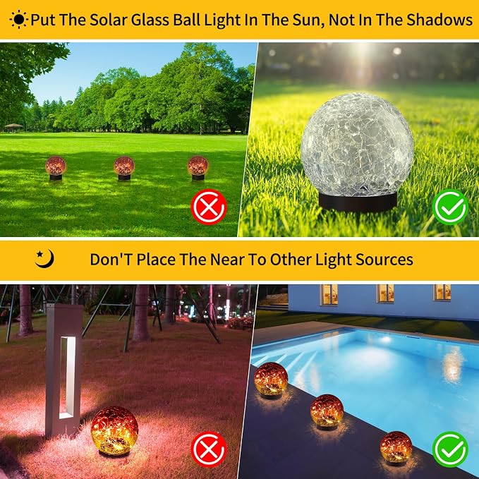 JKIMK Solar Globe Lights Outdoor Waterproof-Solar Balls for Garden | Cracked Glass Ball Lights Outdoor-Solar Orbs for Outside-Decorations for Patio and Yard Lawn Backyard Decor