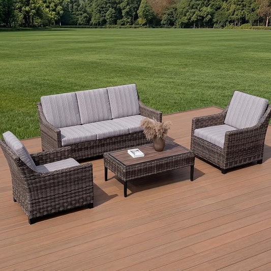 Wicker Patio Conversation Set, Outdoor Patio Chair Set with Deep Seating, Wide Armrests & Thick Cushions, All-Weather Outdoor Furniture Set for Patio, Porch, Deck & Backyard