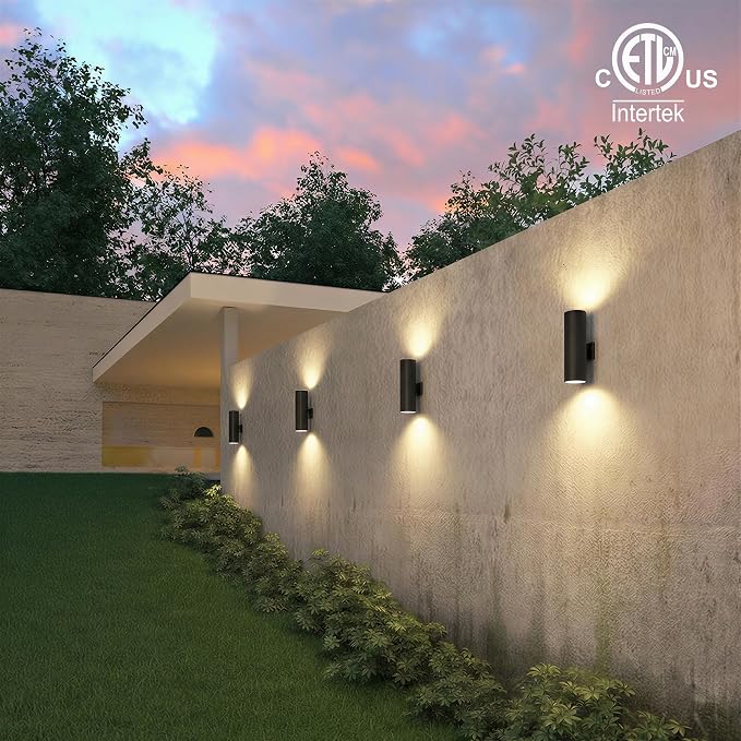 mirrea 18" Modern Outdoor Porch Light in 2 Lights, Matte Black, 4 Pack | Aluminum cylinder exterior fixtures, tempered glass cover, waterproof wall sconce & patio light for outdoor use.