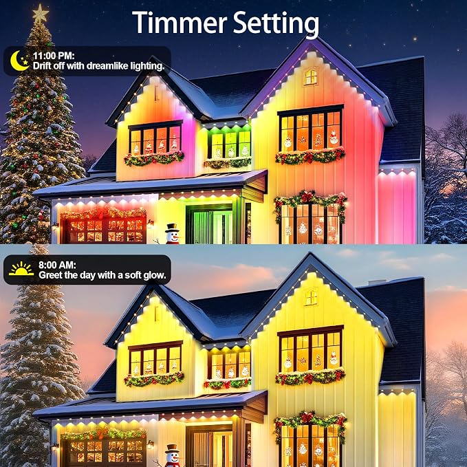 Smart Permanent Outdoor Lights for House, 150ft with 72 RGB+IC Permanent Outdoor Lights, P67 Waterproof with DIY Scene for Halloween Christmas Decor, Remote Control, Work with Alexa, Google Assistant