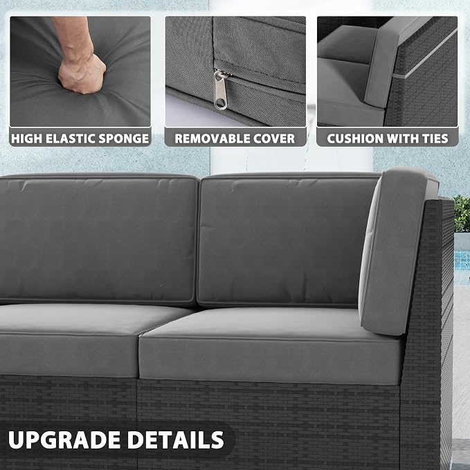 13 Pieces Patio Furniture Set with 44" Propane Gas Fire Pit Table, Outdoor Sectional Wicker Conversation Sofa Sets with Coffee Table
