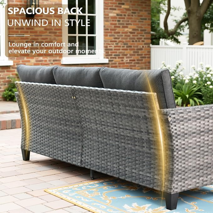 CAODOC 6 Pieces PE Wicker Patio Furniture Set, Outdoor Sectional Sofa with Swivel Chairs, Modern Rattan Conversation Set for Yard, Garden, Lawn, Deck, and Backyard