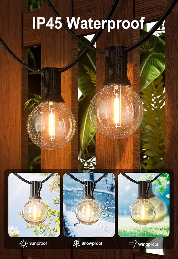 Outdoor String Lights 300FT Wateproof Outside Lighting for Patio Backyard | 154 Plastic Dimmable G40 Globe Bulbs,2-Pack 150FT Connectable Outdoor Lights for Porch Bistro Garden Gazebo Balcony Yard Cafe