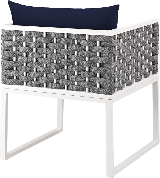 Modway Stance Outdoor Patio Woven Rope Dining Arm Chair in White Navy