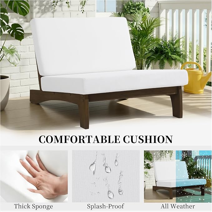6 Piece Wood Outdoor Patio Frutnire Set, 7 Seater Patio Conversation Sets with Thick Cushions, Outdoor Sectional Furniture with Coffee Table - Beige