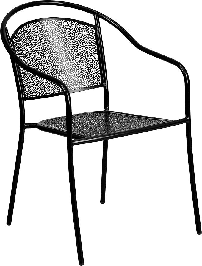 Flash Furniture Oia 5-Piece Commercial Grade Steel Patio Table and Chairs Set, Outdoor Dining Set with Square Table and 4 Round Back Chairs, Black