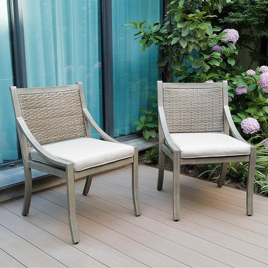 Ulax furniture All-Weather Wicker Patio Chairs – Padded Outdoor Dining Set, Rattan Design (Armless Chairs)
