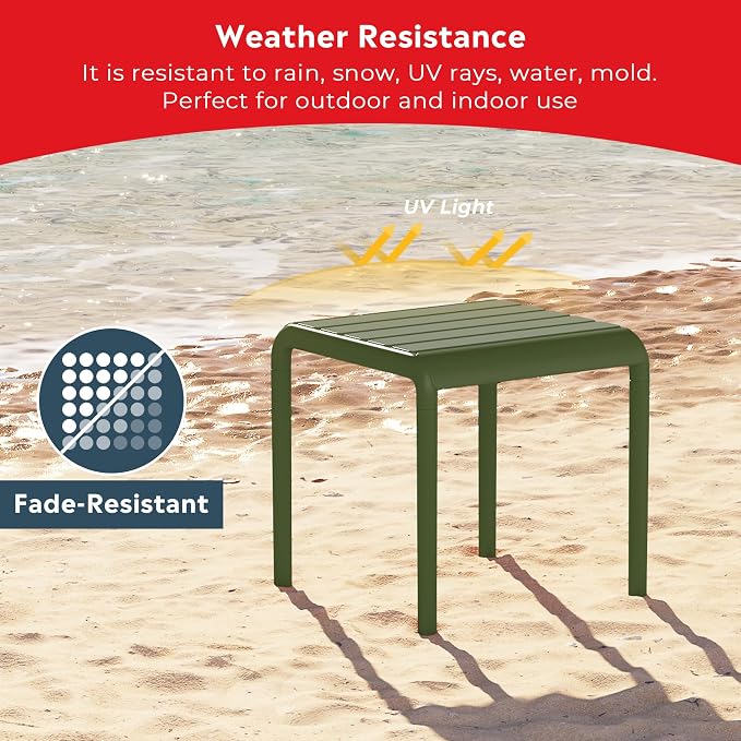 Costaelm Sunshine Plastic Modern Outdoor Patio Accent Side Tables (Set of 2), Olive Green