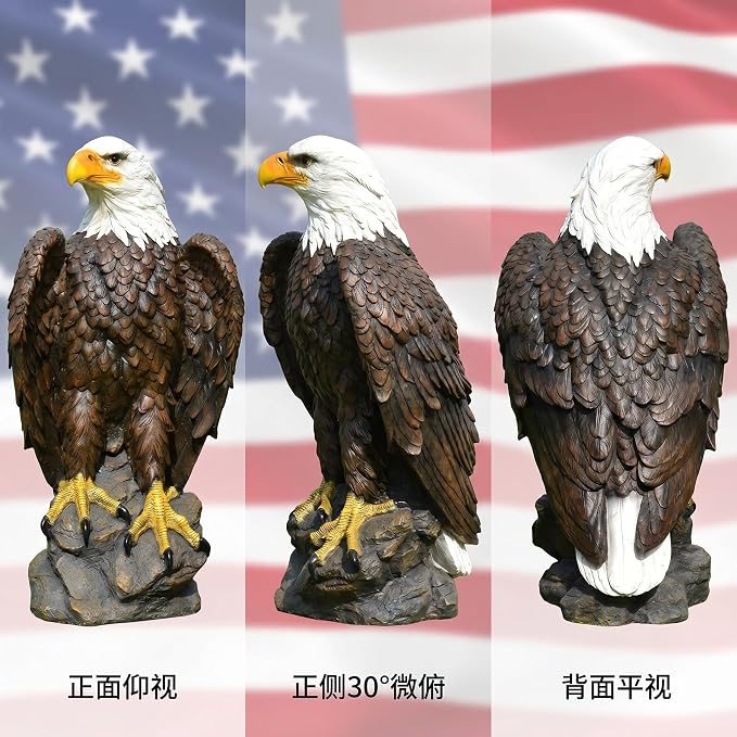 24.4" Large Standing Bald Eagle Statue, Brown | Hand-Painted Resin, American Eagle Sculpture, Outdoor Lawn Yard Decor, For Home Patio Courtyard